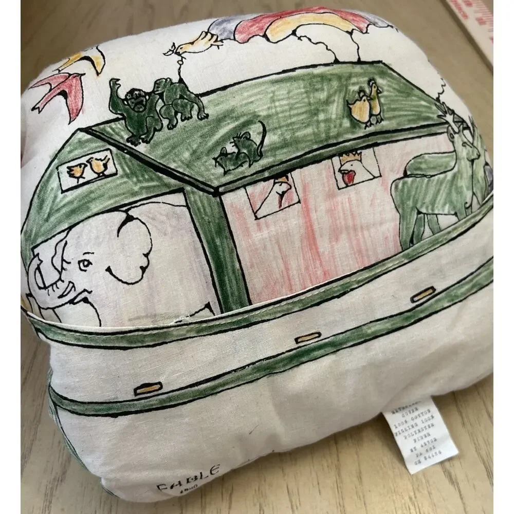 VTG Decorative Art Pillow Noah’s Ark Fable Animals Baby Crib Kid Room Cotton USA